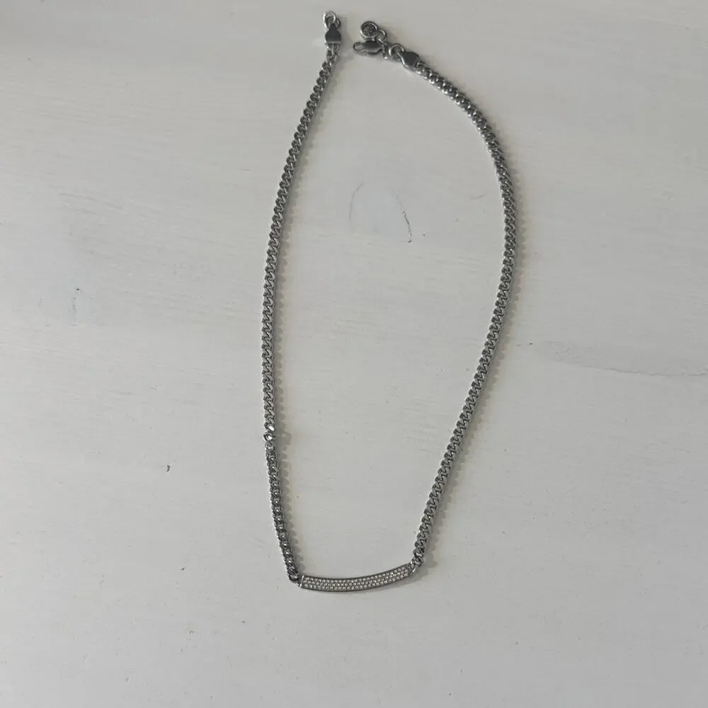 Michael Kors Signed Reversable Crystal Rhinestone Silver Tone Necklace